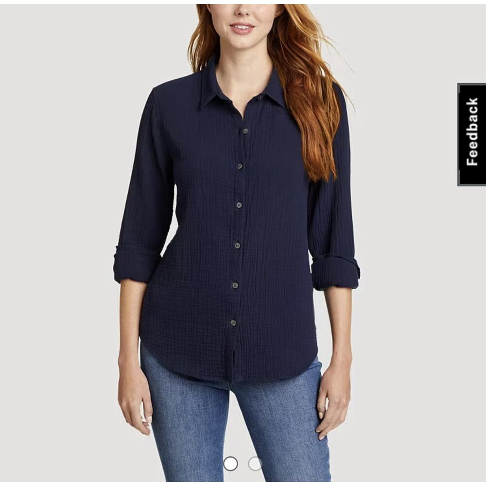 Woman's Eddie Bauer Travel Seeker‎ Long Sleeve Shirt Navy 2XL Sheer Classic Fit